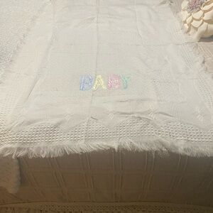 Vintage bright future White Baby Blanket with Multicolor Lettering